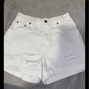High waisted white jean shorts with rips